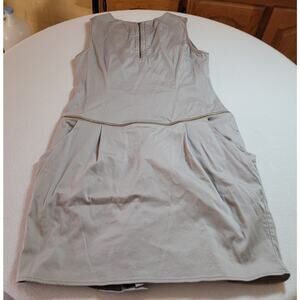 Womens Dress 6 Sleeveless Tan Cotton Lycra Safari Pockets Minimalist Lagenlook